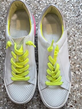 Dolce Vita White Sneakers with Neon Yellow Laces